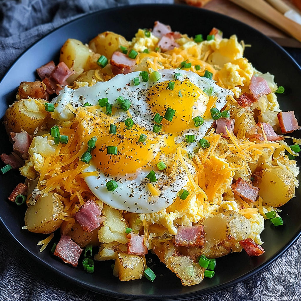A plate of food with a fried egg on top.