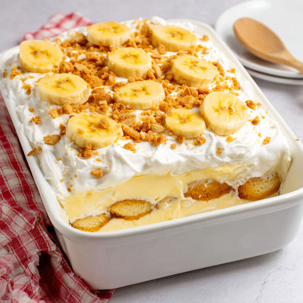 A white cake with bananas and nuts on top.