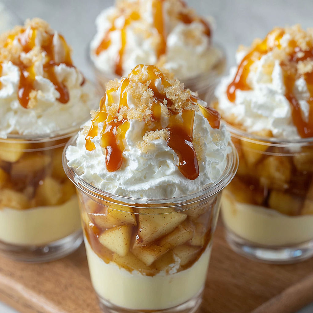 Caramel apple dessert cups with whipped cream.