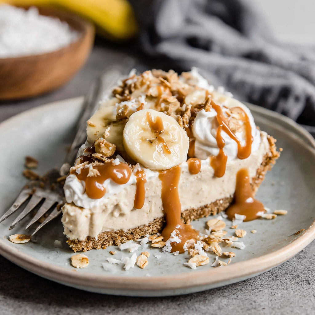 A slice of banana cream pie with a fork.