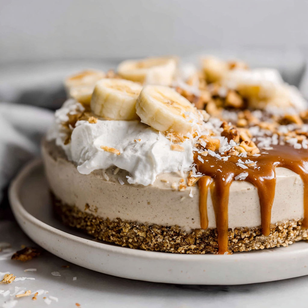 A slice of a raw vegan banana cream pie.