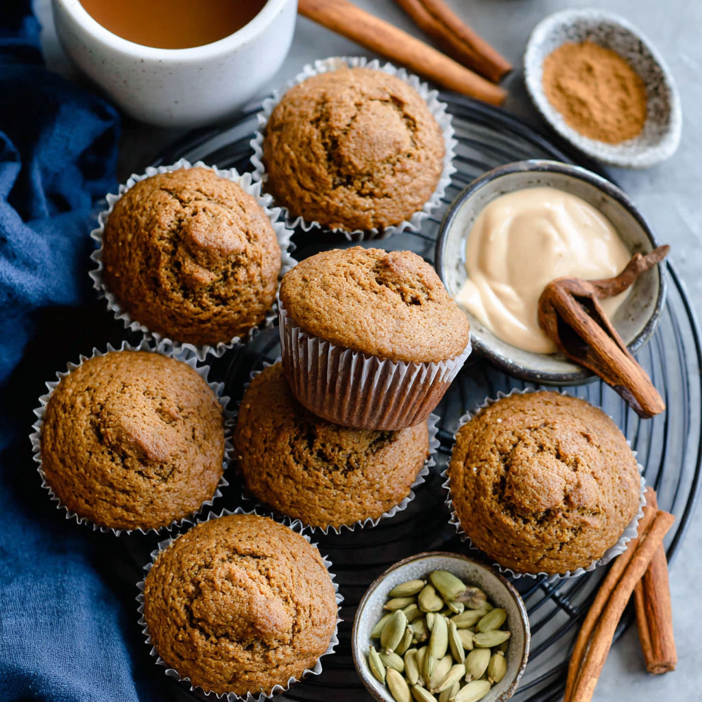 A plate of muffins with a cup of tea.