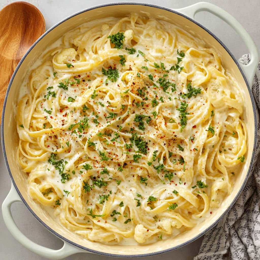 A bowl of cauliflower Alfredo.