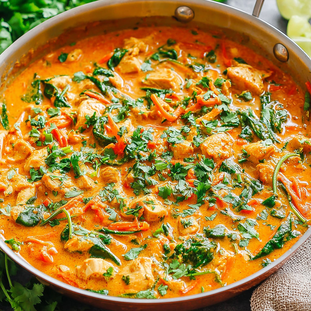 A pan of Thai chicken coconut curry.