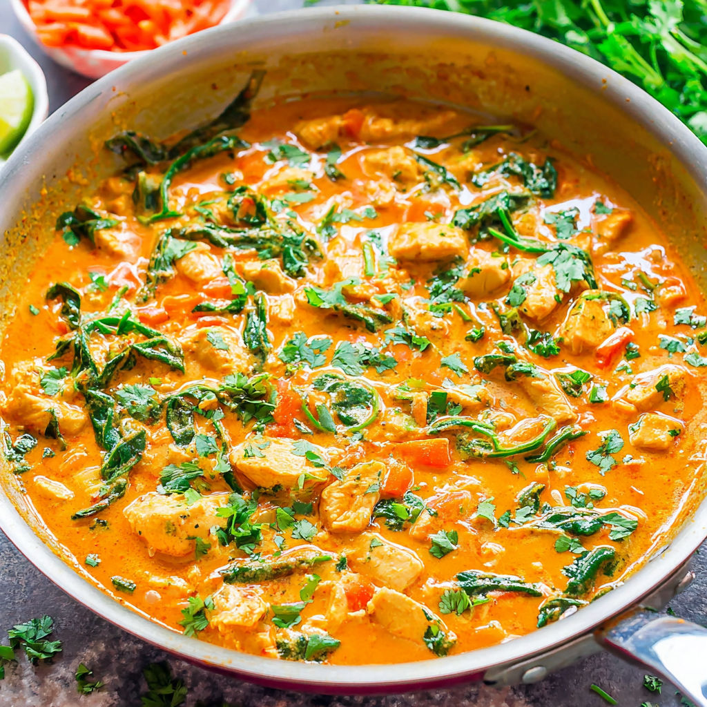 A bowl of Thai chicken coconut curry.