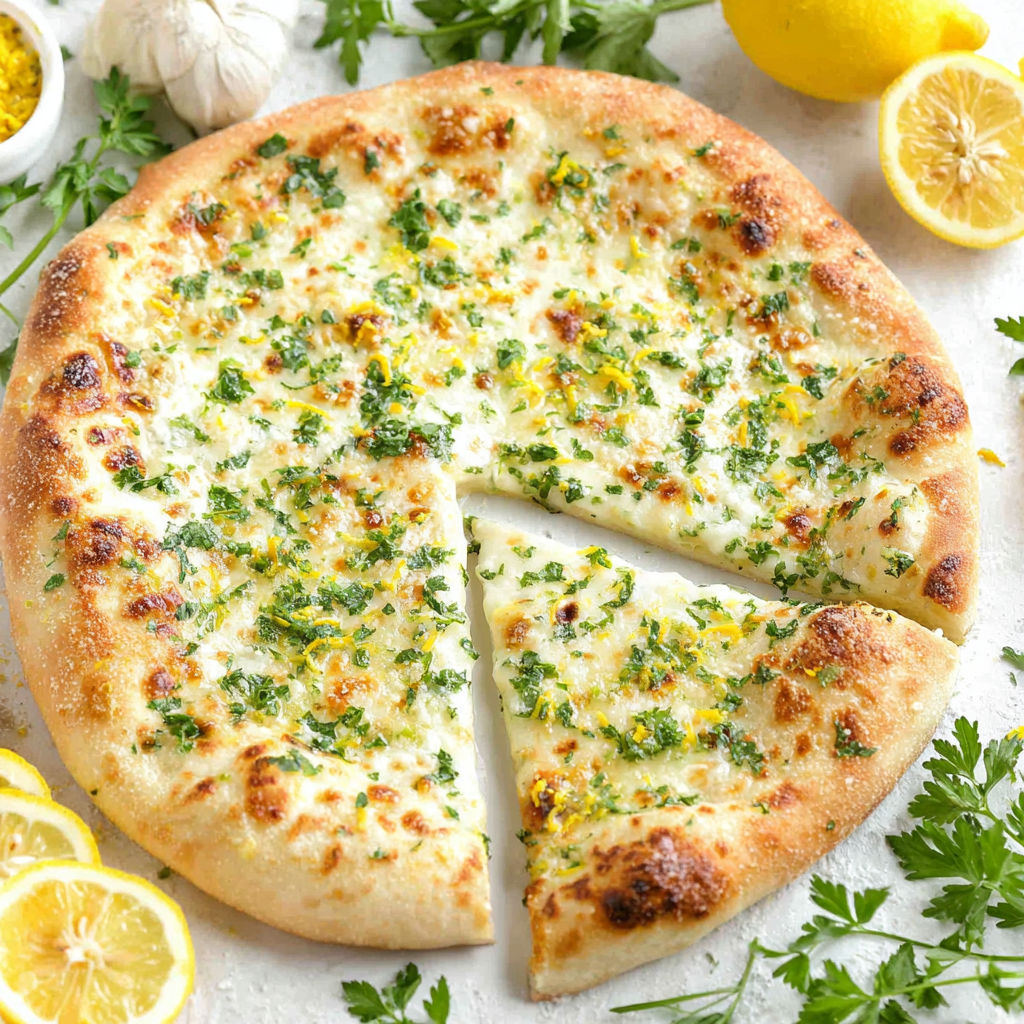 A slice of pizza with a lemon wedge on top.