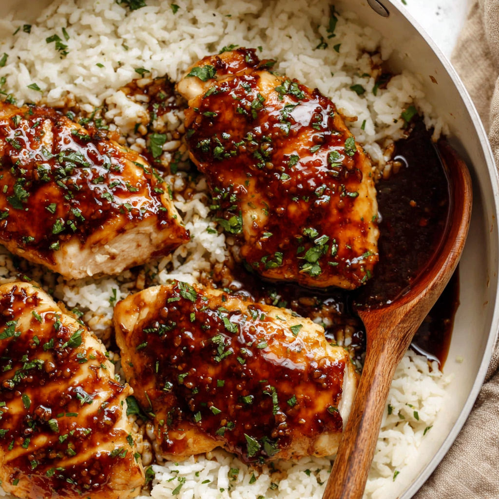A plate of chicken with honey garlic sauce.