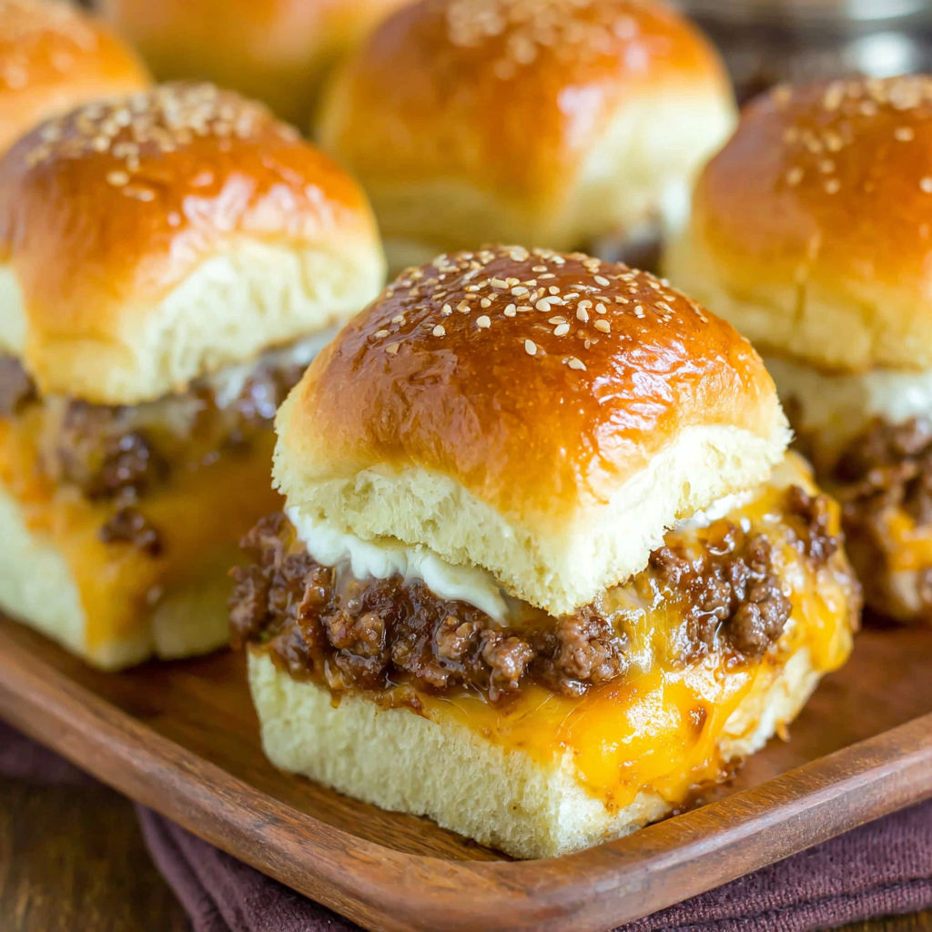 A plate of cheeseburger sliders.