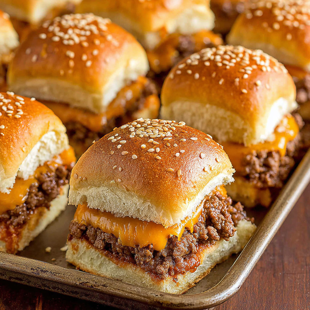 A tray of cheeseburger sliders.