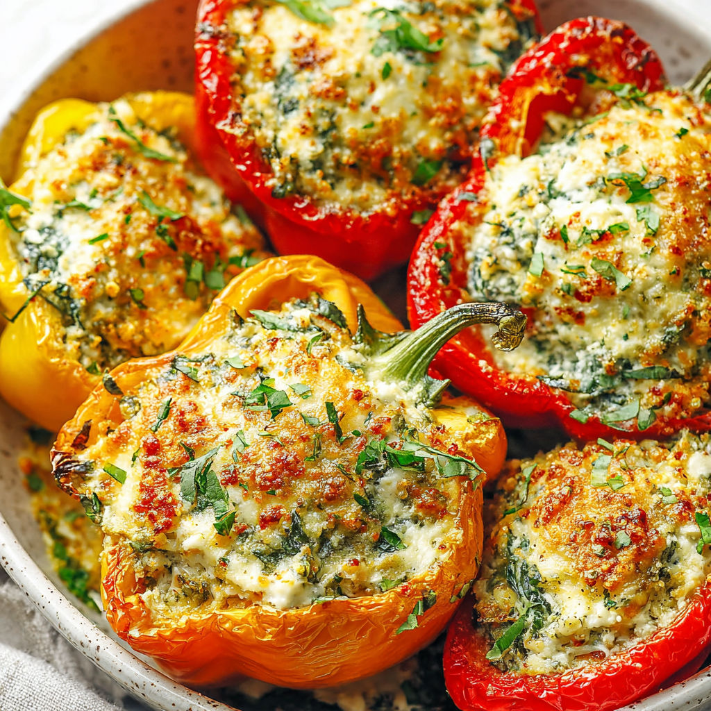 A bowl of herby ricotta stuffed peppers.