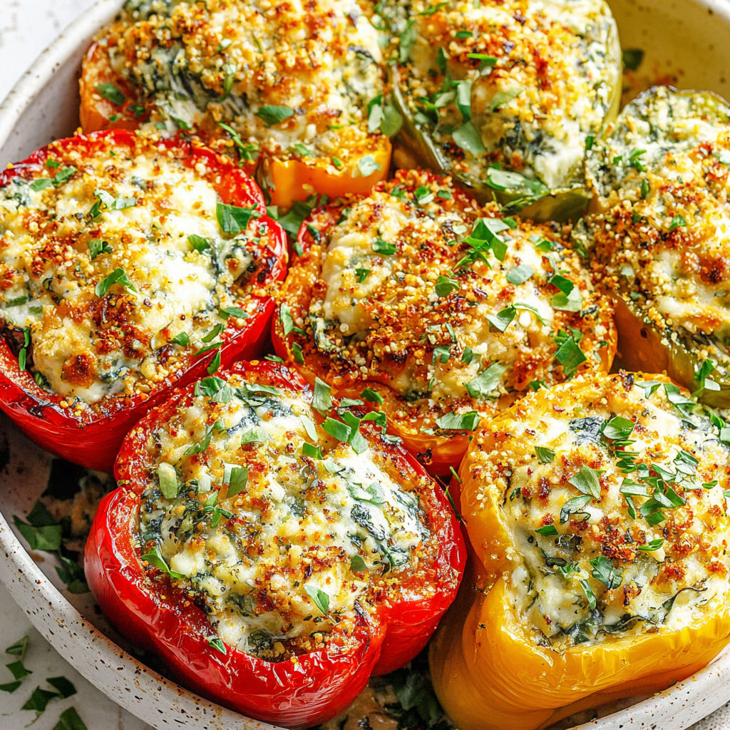 A bowl of herby ricotta stuffed peppers.