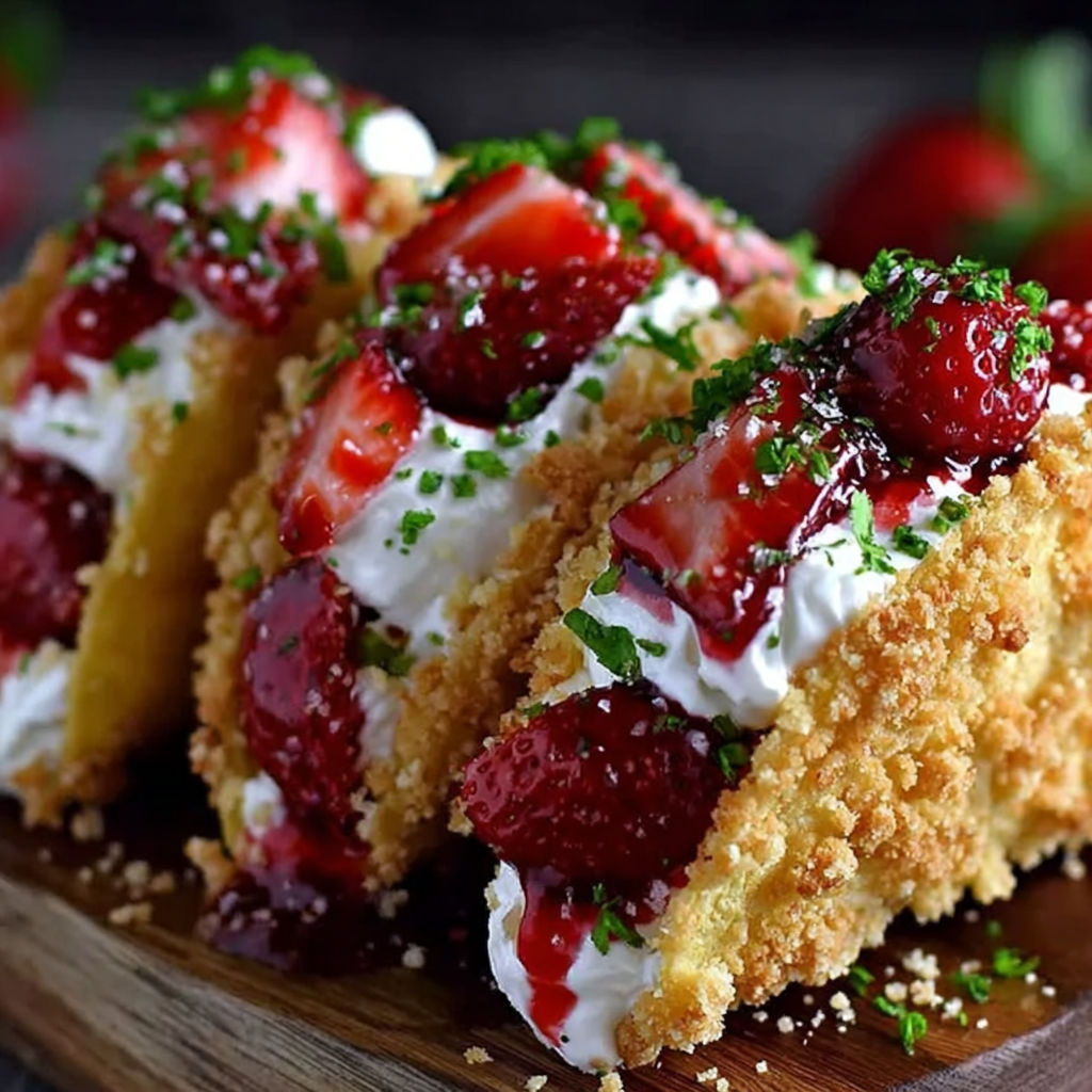 A slice of strawberry crunch cheesecake taco.