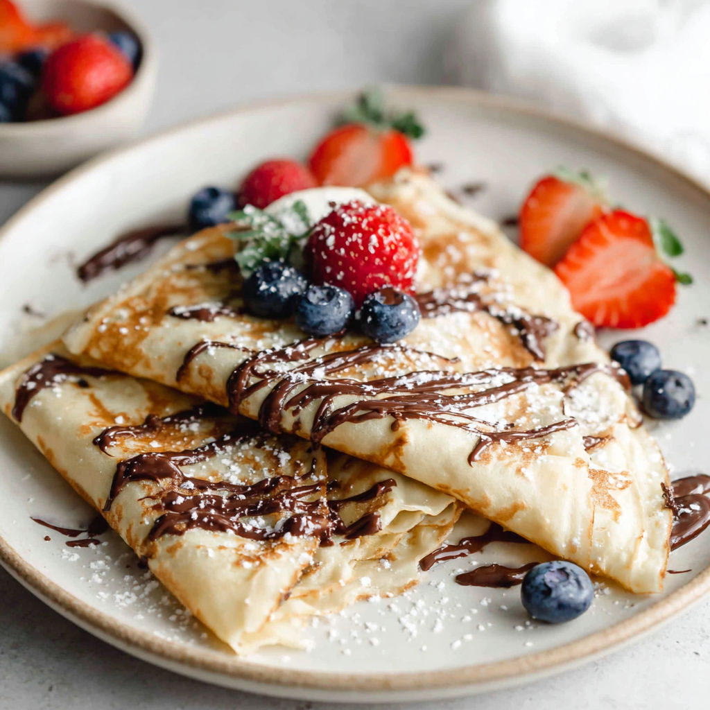 Nutella crepes with strawberries and blueberries.
