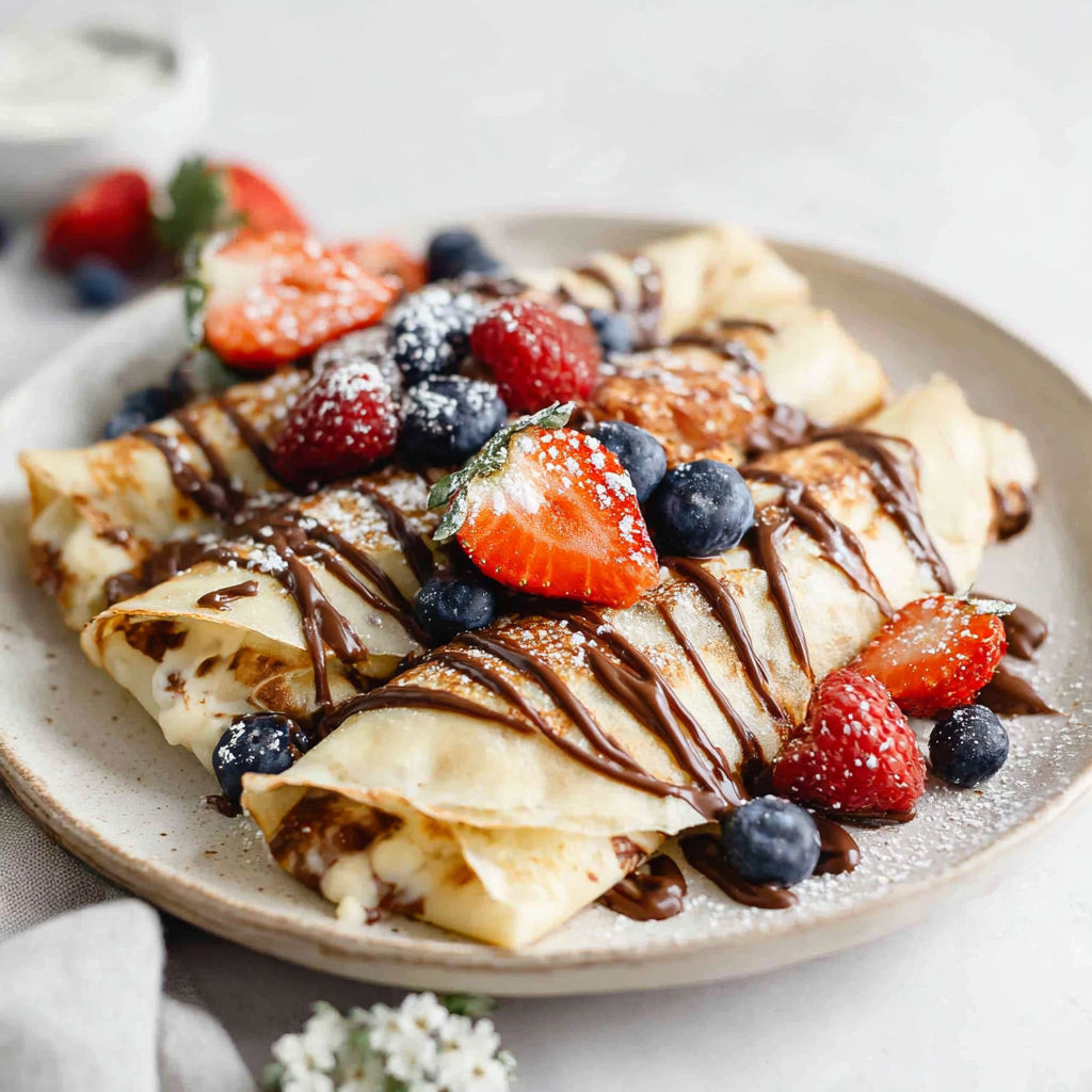 Nutella crepes with strawberries and blueberries.