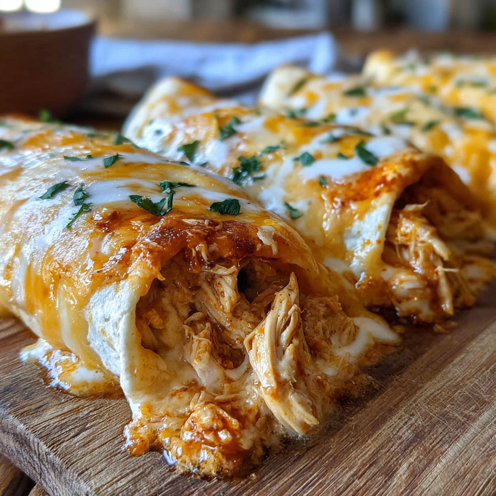 A plate of chicken enchiladas with white sauce.