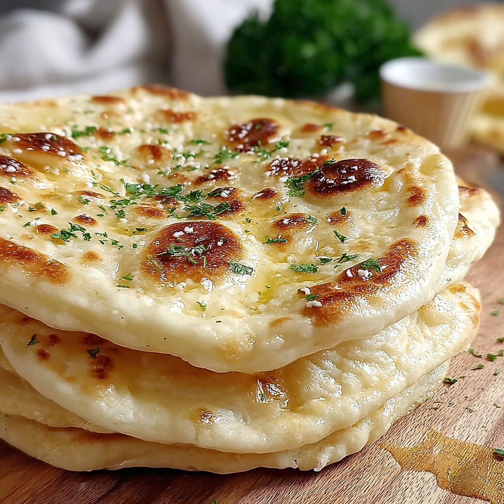 A stack of bread on a table.