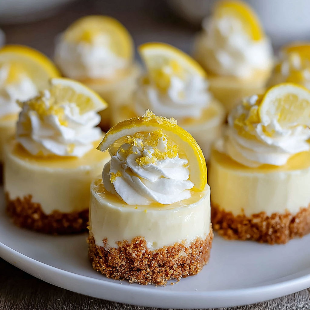 A plate of mini lemon cheesecakes.