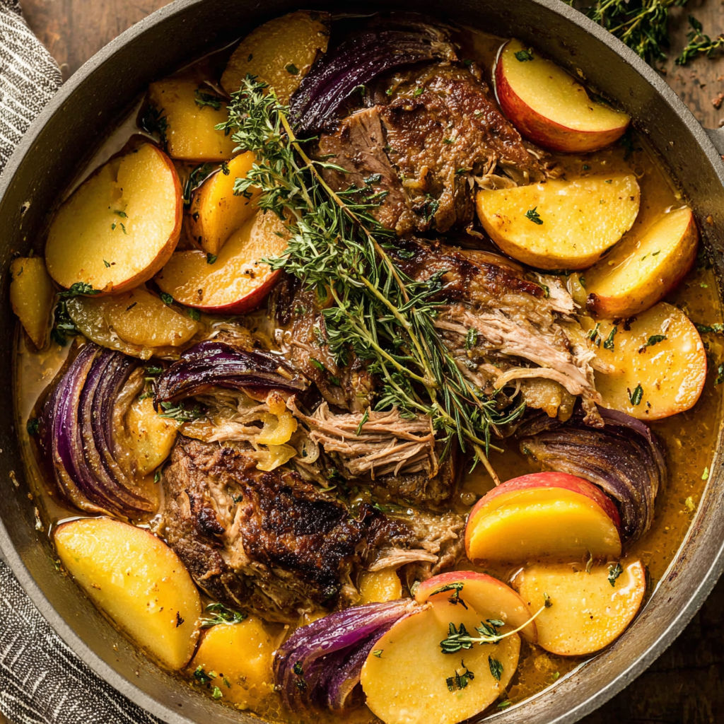 A pan of meat and vegetables.