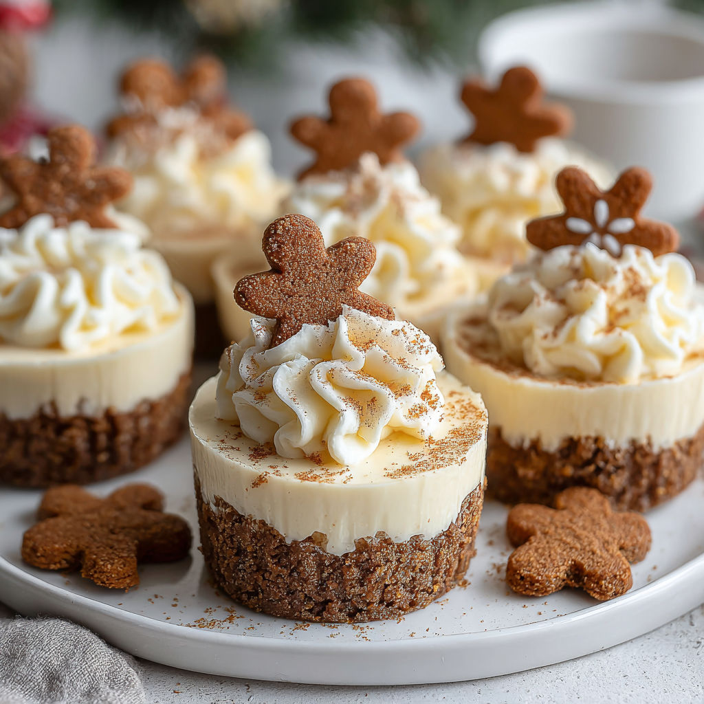 A plate of no-bake gingerbread cheesecake cups.