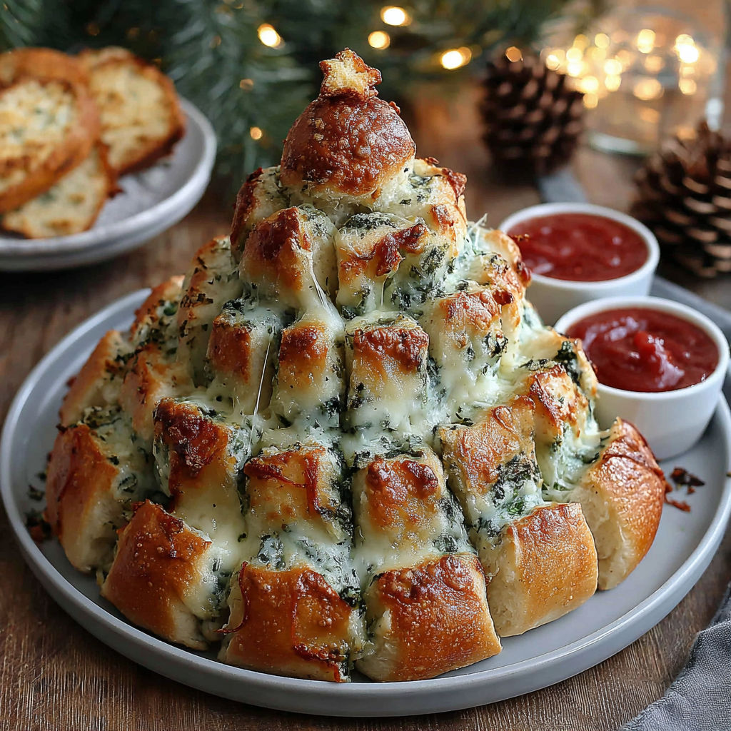 A cheesy bread tree is on a plate.