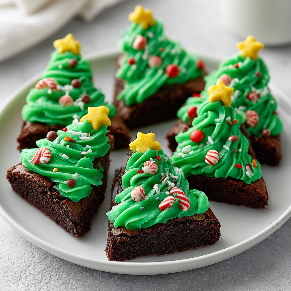 A plate of Christmas tree brownie bites.