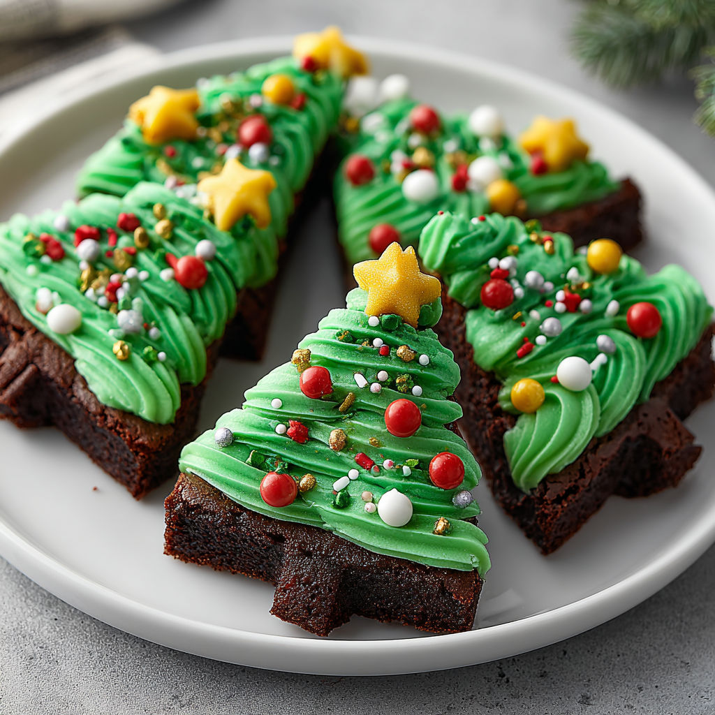 A plate of green and white Christmas tree brownie bites.