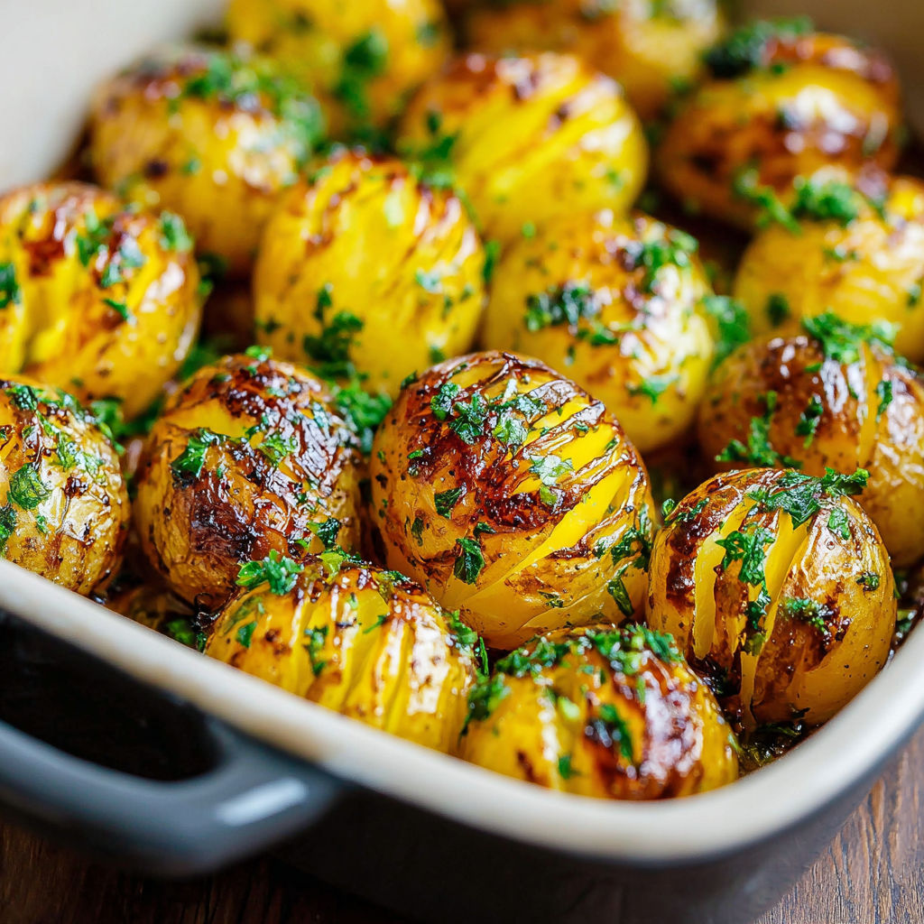 A bowl of roasted potatoes with herbs.