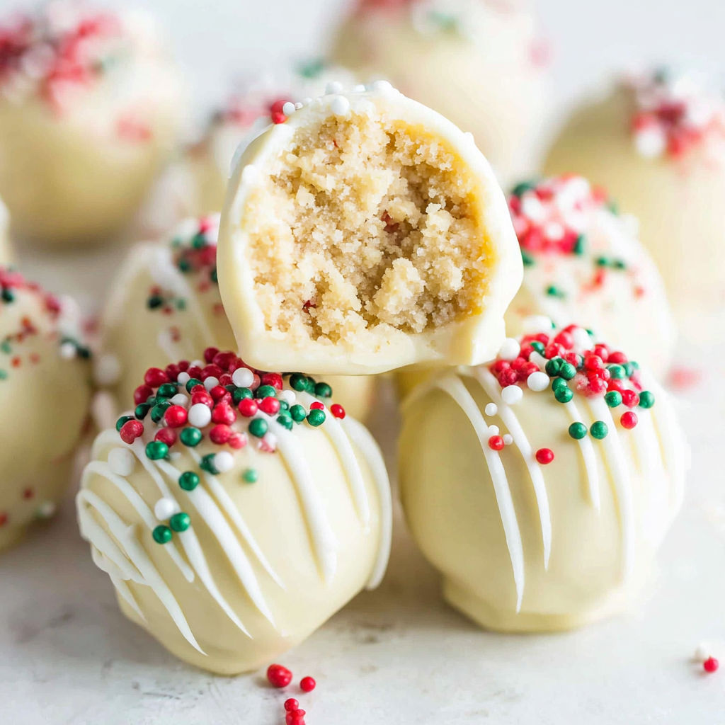A close up of sugar cookie truffles.