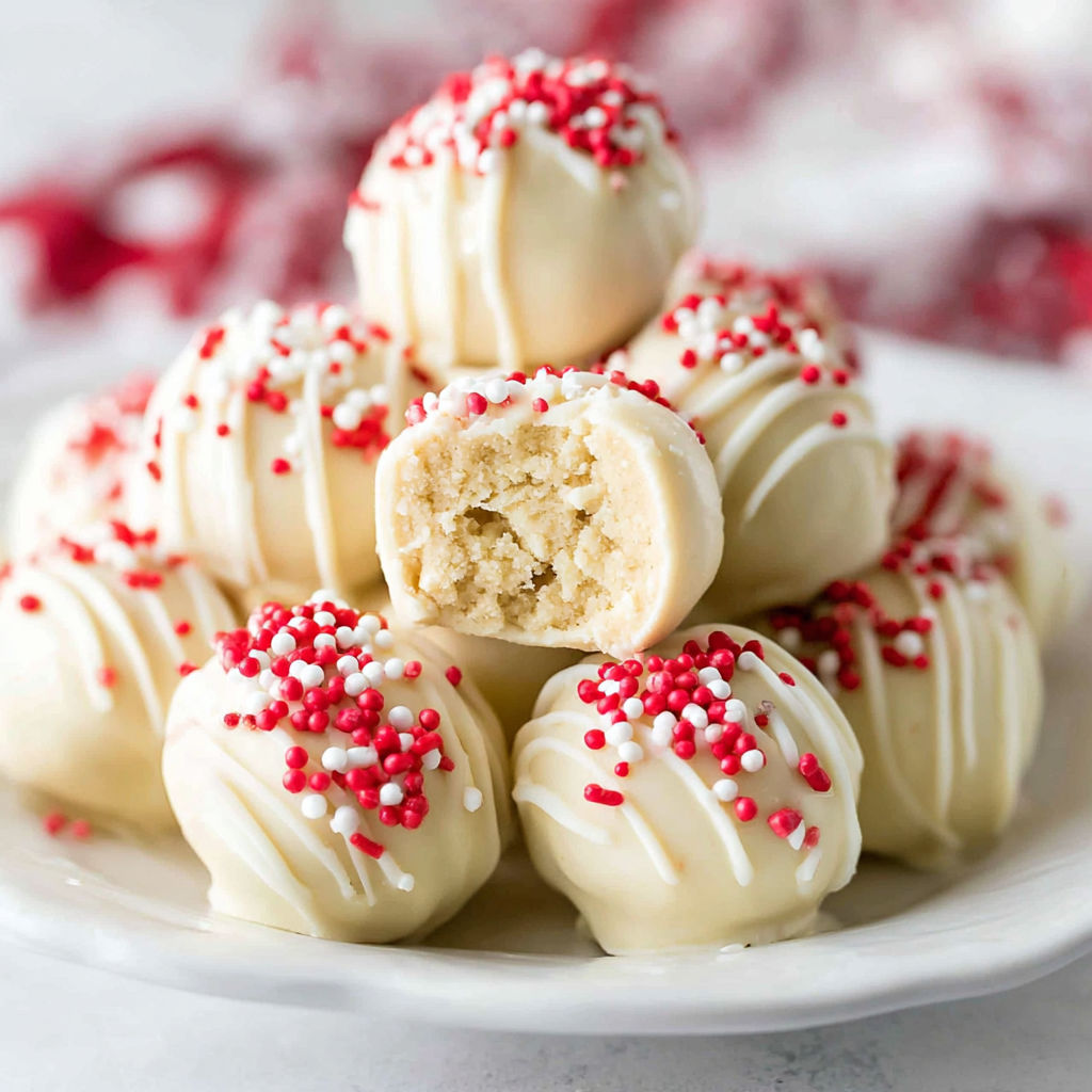 A plate of white and red balls.