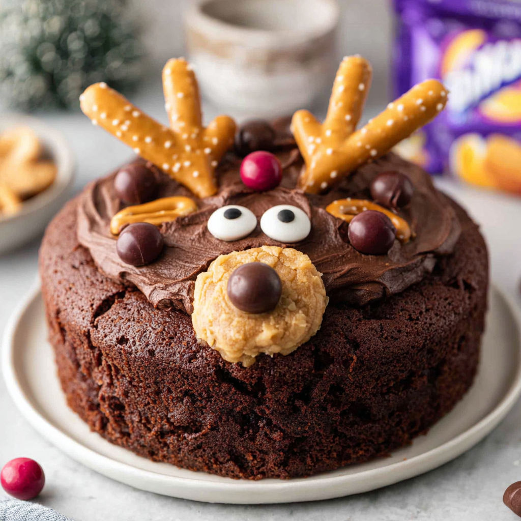 A chocolate orange reindeer cake.