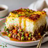 A hearty shepherd's pie on a plate.