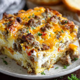 A delicious sausage and cheese casserole.