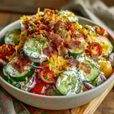 A bowl of cucumber ranch crack salad.