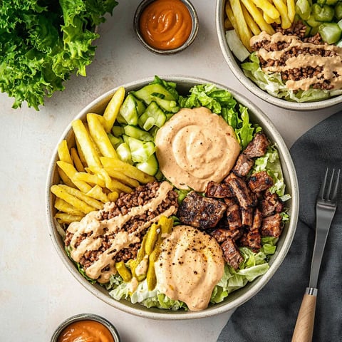 Two bowls of food with a fork and knife.