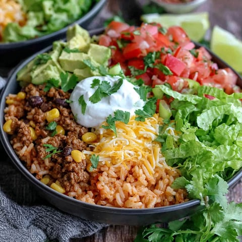 A bowl of rice with beans, cheese, and tomatoes.