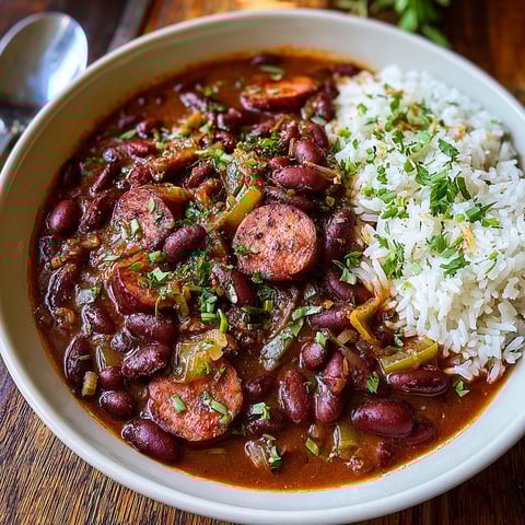 A bowl of red beans and rice.