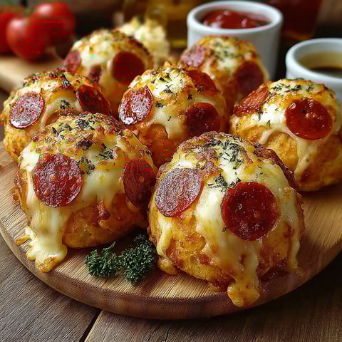 A plate of pepperoni pizza bombs.