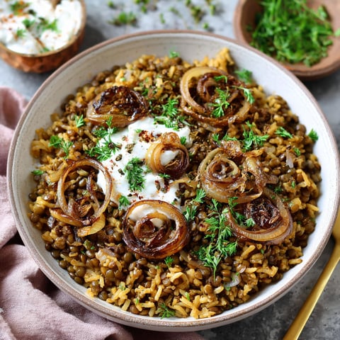 A bowl of Mujadara Recipe.
