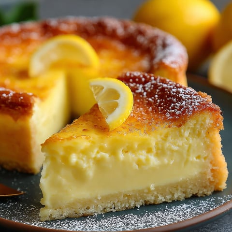 A slice of Italian Grandma's Lemon Custard Cake.