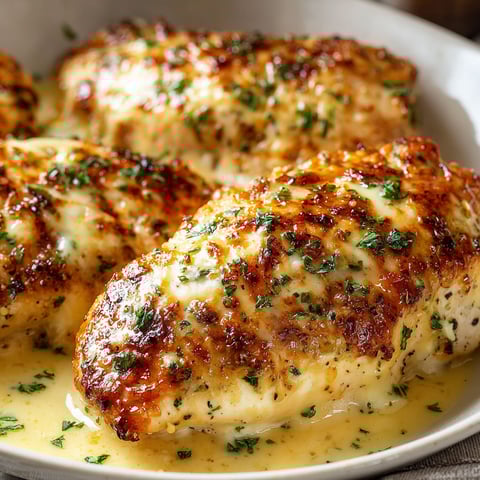 A plate of chicken with cheese on top.