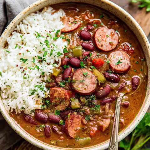 A bowl of red beans and rice.