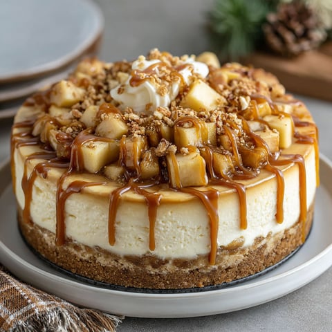 A slice of caramel apple cheesecake pie.