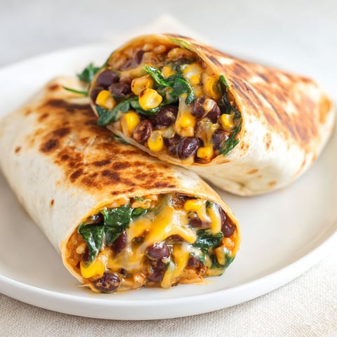 Two burritos filled with black beans and spinach.