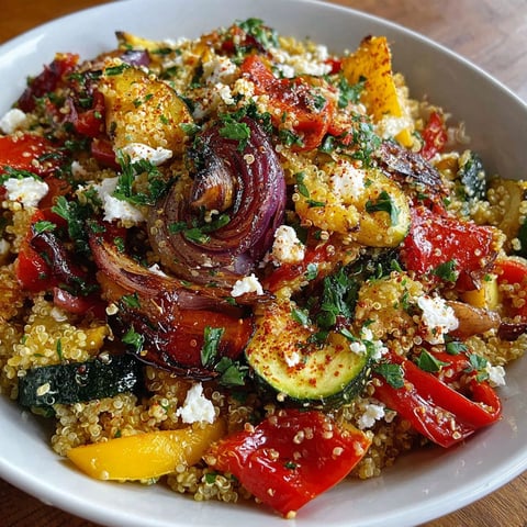 A bowl of food with a variety of vegetables and quinoa.