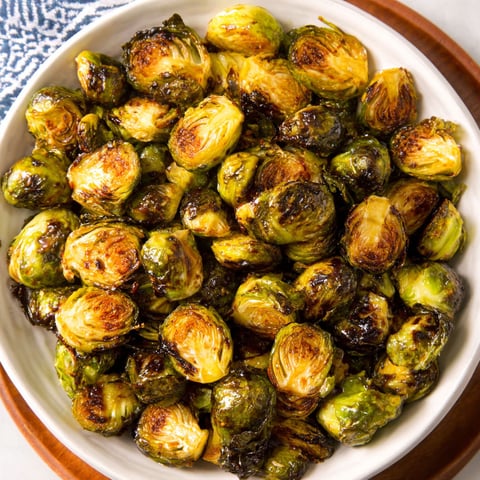 A plate of honey balsamic brussels sprouts.