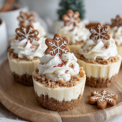 No-bake gingerbread cheesecake cups with white whipped cream and cookie crumbs on top.