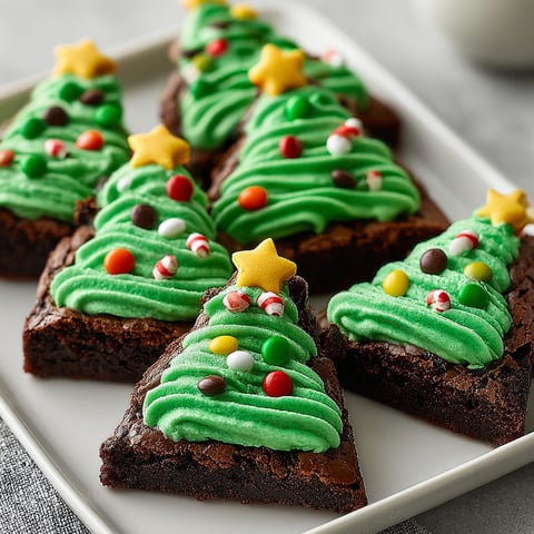 A plate of Christmas tree brownie bites.